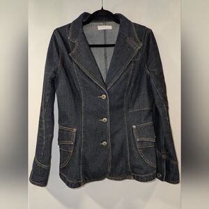 Zapa Linea T Denim Blazer Jacket With Embroidered Sleeve